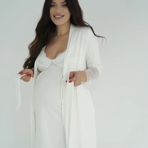 Set pentru maternitate halat și cămașa ivory 24182/25318