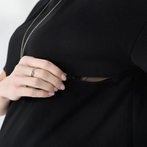 Tricou sarcină și alăptare Goldie negru