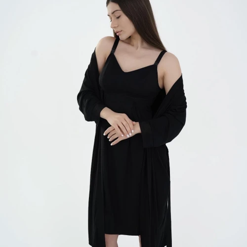 Set pentru maternitate halat și cămașa  24182/25318 negru