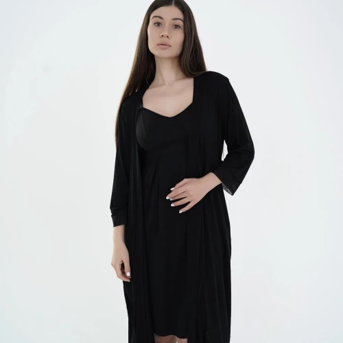 Set pentru maternitate halat și cămașa  24182/25318 negru