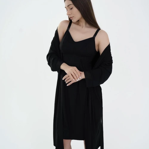 Set pentru maternitate halat și cămașa  24182/25318 negru