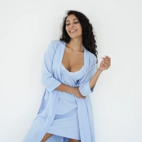 Set maternitate halat și cămașă 24133/25316 albastru