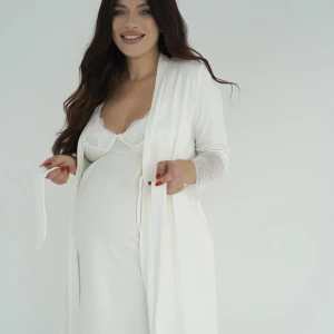 Set pentru maternitate halat și cămașa ivory 24182/25318